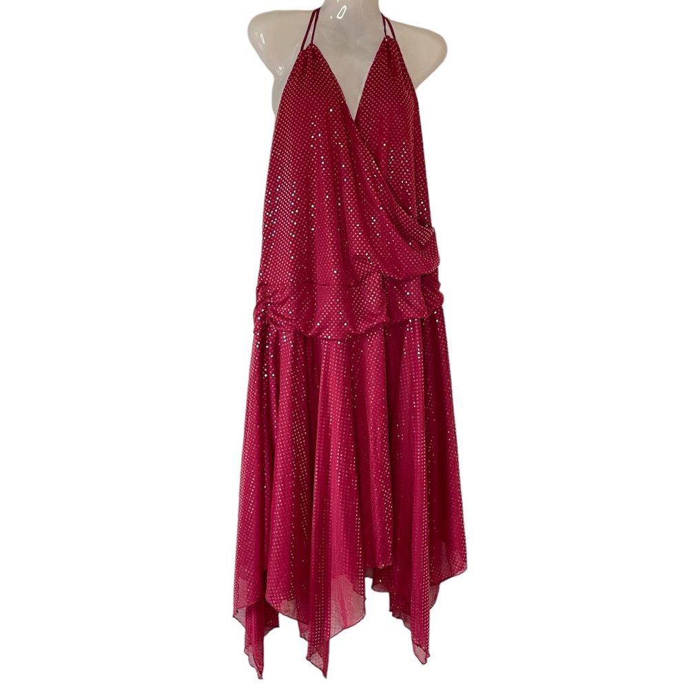 Torrid Plus Size Halter Midi Dress Sequin Chiffon Surplice Neck Hanky Hem